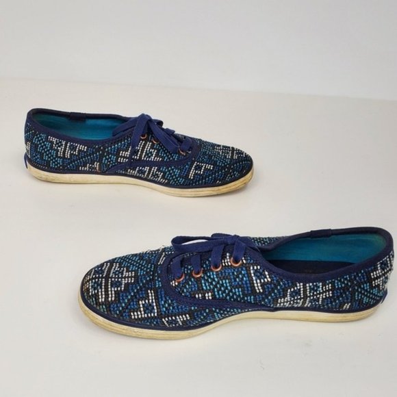 Keds Womens Champion Needlepoint Blue Lace Up Sneakers WF53422 Size 6 M - Picture 2 of 8
